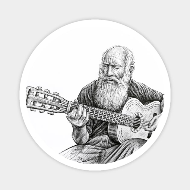 Old man guitar drawing Magnet by benheineart